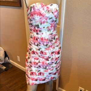 H&M White and Pink floral Strapless cocktail Dress NWOT